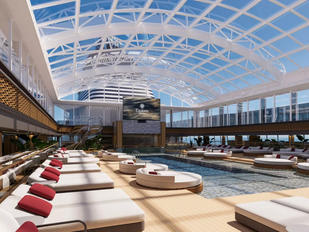 Explora Journeys wellness cruise conservatory pool ocean state of mind