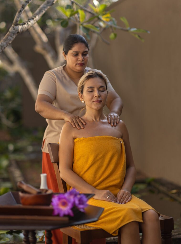 women having shoulder massage
